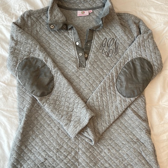 Marleylilly Sweaters - ❗️LAST CALL❗️1/4 button up gray monogrammed sweater